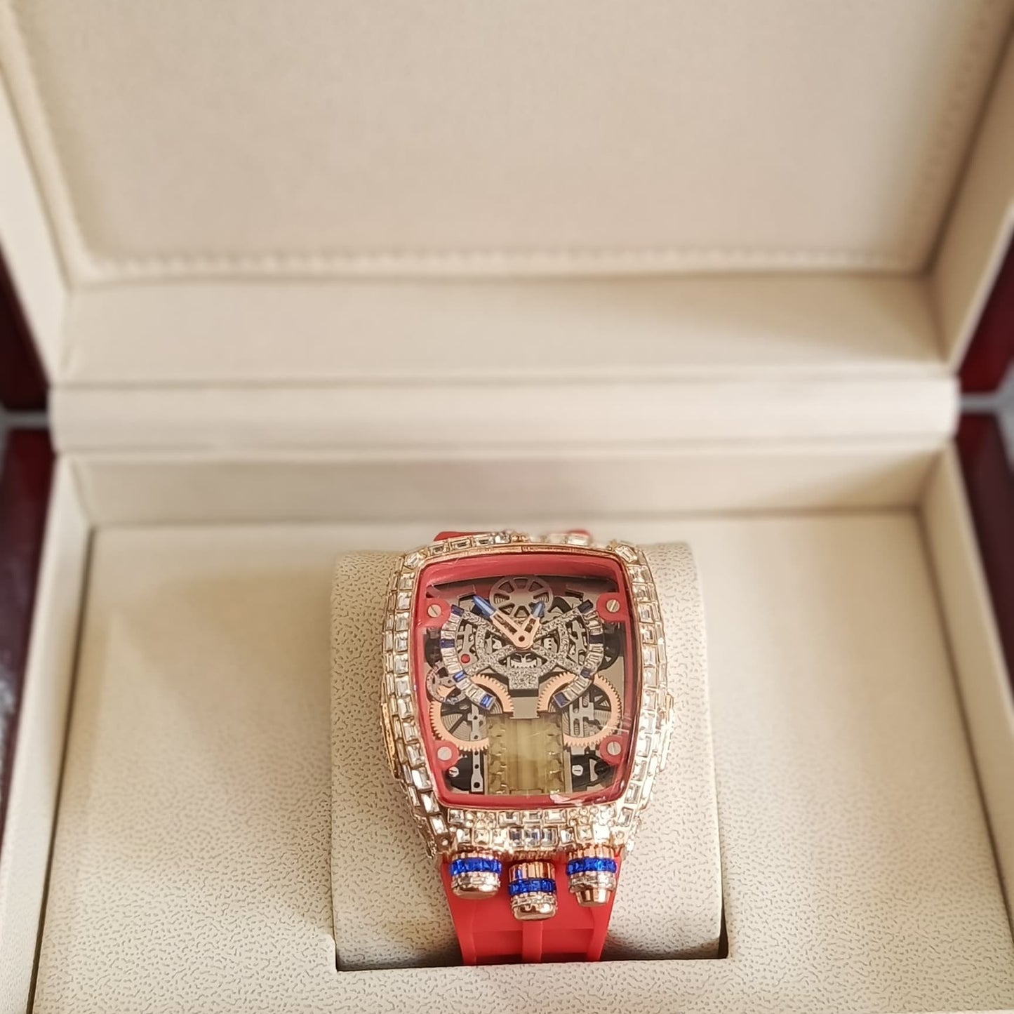 Bugatti Style Iced Skeleton Watch for Men – Premium Tonneau Design | Multiple Colors