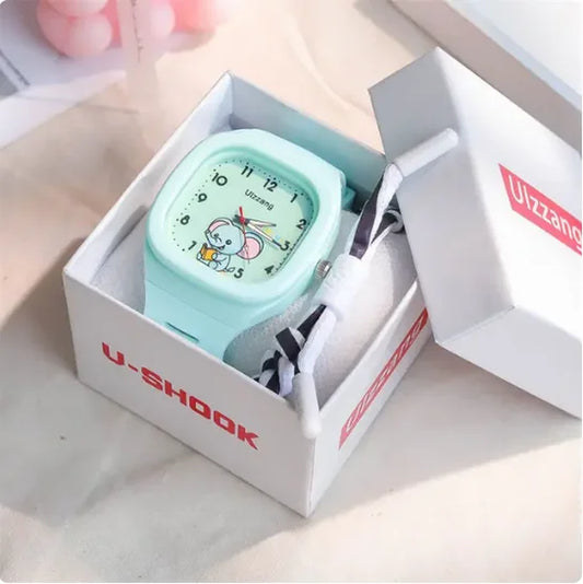 New Lovely Cartoon Kids Watch Square Luminous Watch Fashion Silicone Sports Watch for Students Luminous Watch