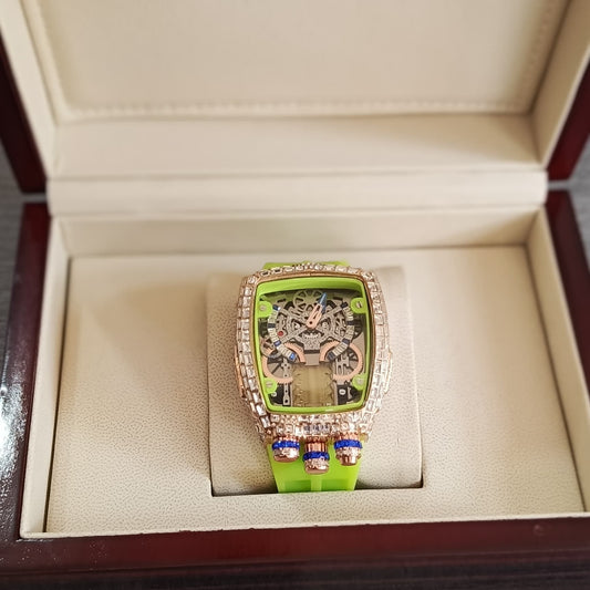 Bugatti Style Iced Skeleton Watch for Men – Premium Tonneau Design | Multiple Colors