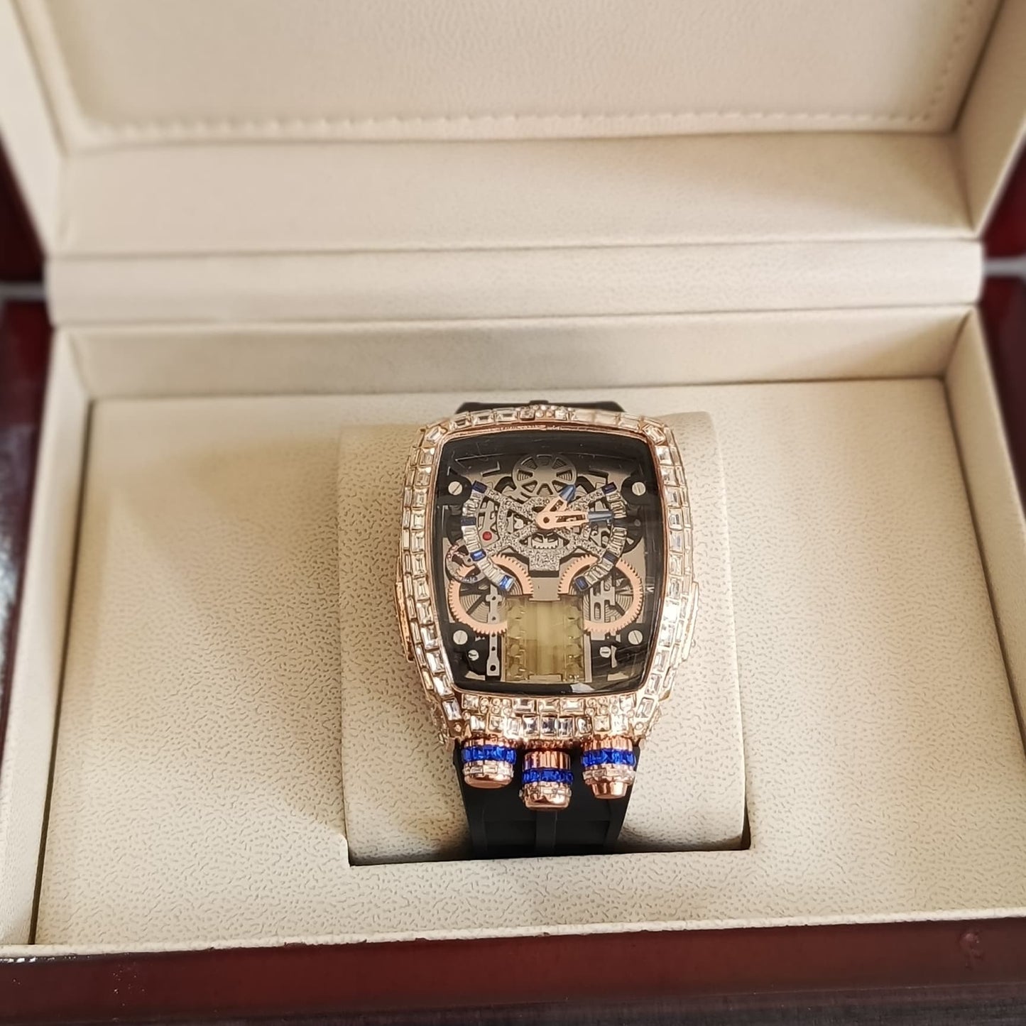 Bugatti Style Iced Skeleton Watch for Men – Premium Tonneau Design | Multiple Colors