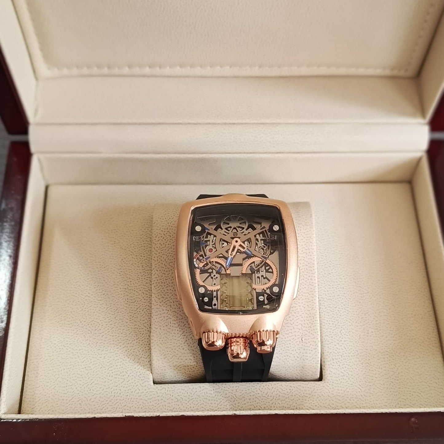 Bugatti Style Iced Skeleton Watch for Men – Premium Tonneau Design | Multiple Colors