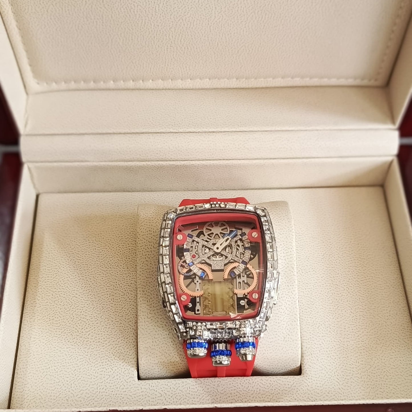 Bugatti Style Iced Skeleton Watch for Men – Premium Tonneau Design | Multiple Colors