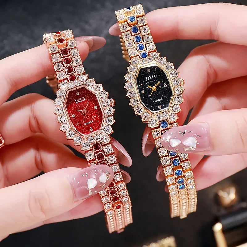 New Ladies Watch Bracelet Square Watch Full Diamond Ladies Watch Fashion Casual Starry Sky Watch